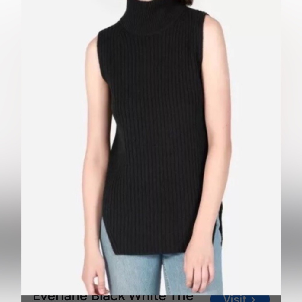 Wool Black Sleeveless Mockneck Sweater
